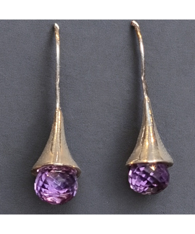 Boucles Améthyste facettées boules Argent 925 (s)