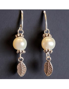 Boucles Perles d'eau douce feuille Argent 925