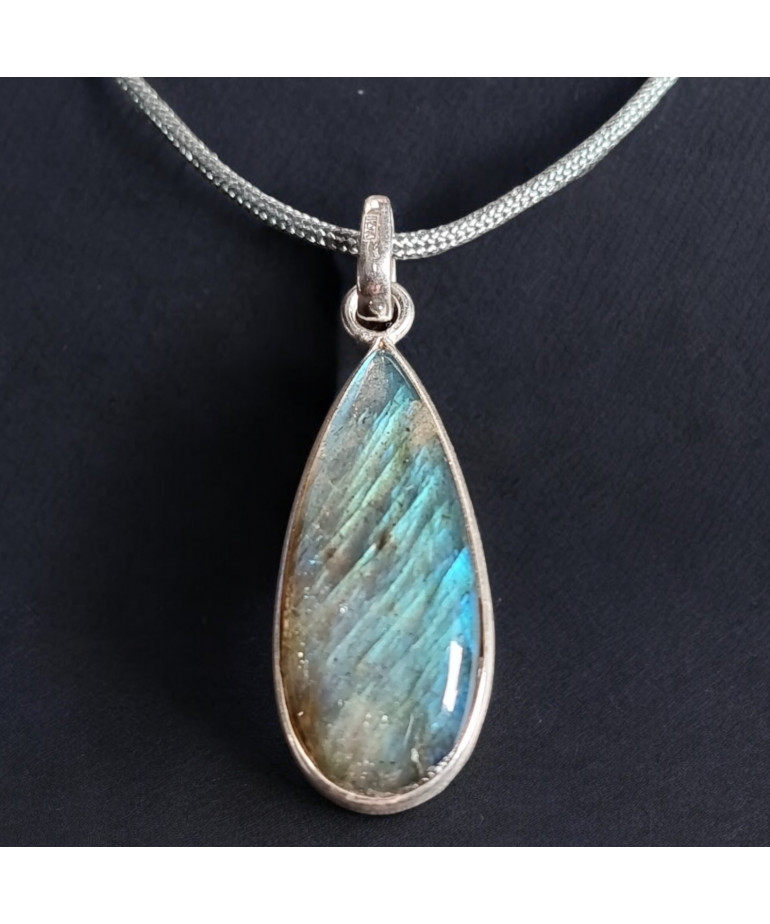 Pendentif Labradorite goutte Argent 925 sur cordon réglable