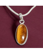 Pendentif Œil de tigre sur cordon cuir
