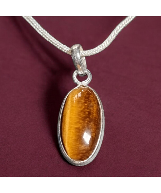 Pendentif Œil de tigre sur cordon cuir