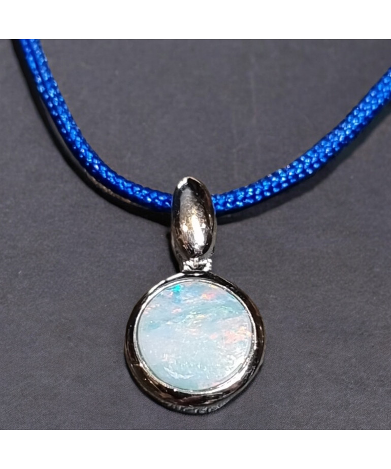 Pendentif Opale ronde Argent 925 sur cordon réglable