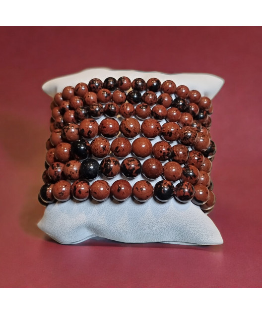 Bracelet Obsidienne Acajou Pierre rondes
