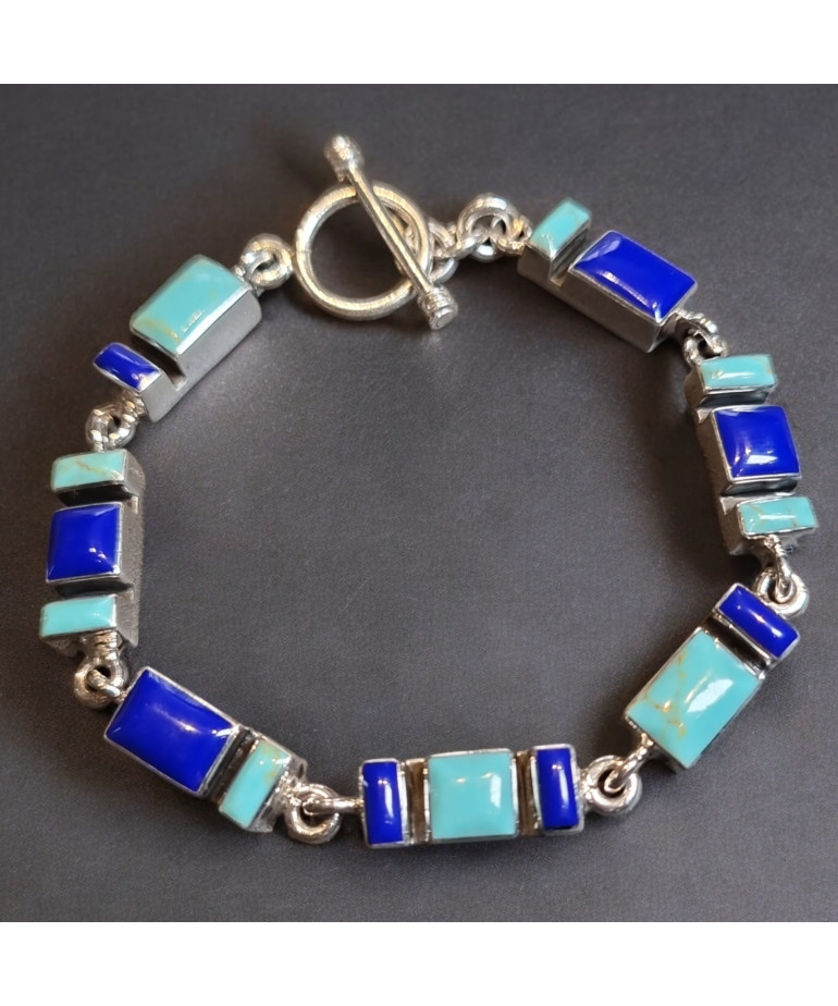 Bracelet Turquoise et Lapis-lazuli Argent 925