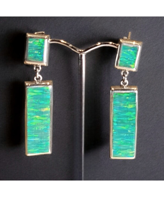 Boucles Opale verte A+ Argent 925