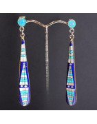 Boucles Opale Turquoise Nacre émaillées Argent 925