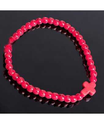 Bracelet Perle de verre de Murano Croix Jaspe rouge Enfant