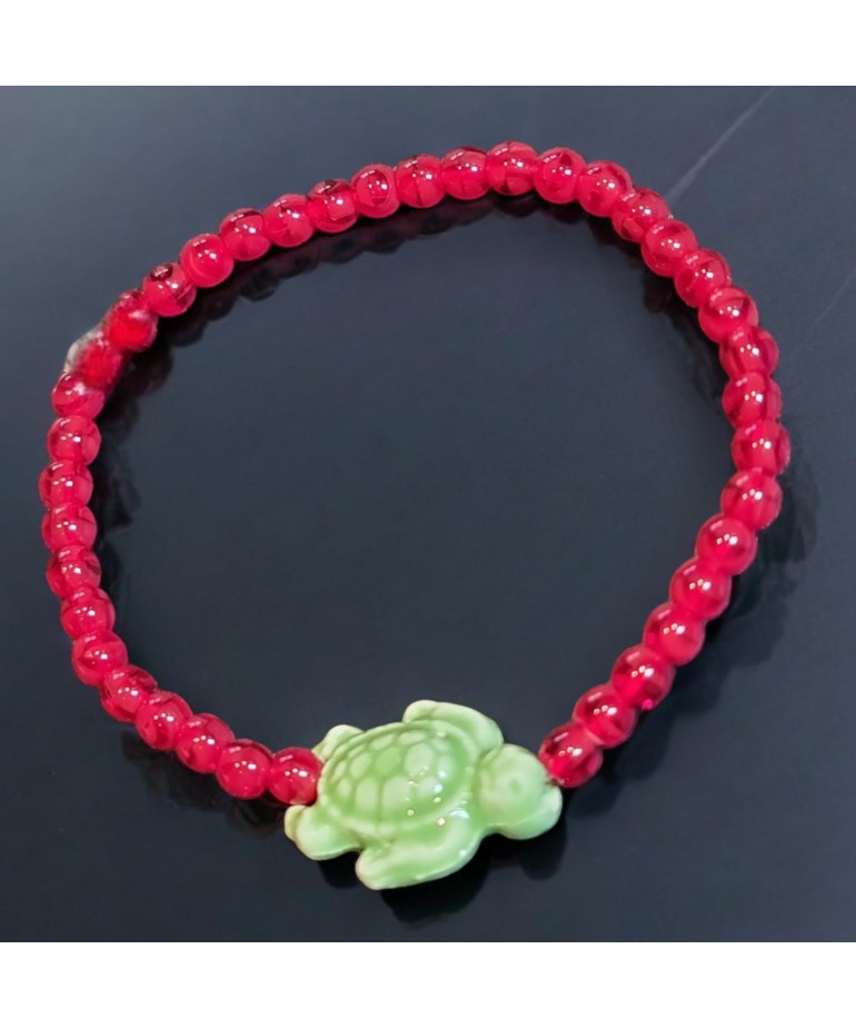 Bracelet Perle de verre de Murano Tortue Céramique verte Enfant