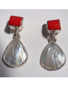 Boucles Corail rouge & Perles d'eau douce Argent 925