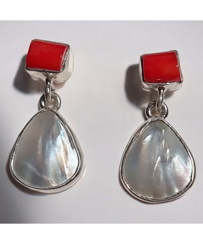 Boucles Corail rouge & Perles d'eau douce Argent 925