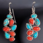 Boucles Corail rouge & Turquoise Argent 925
