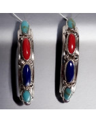 Boucles Corail rouge Lapis-lazuli Charoïte & Turquoise Argent 925