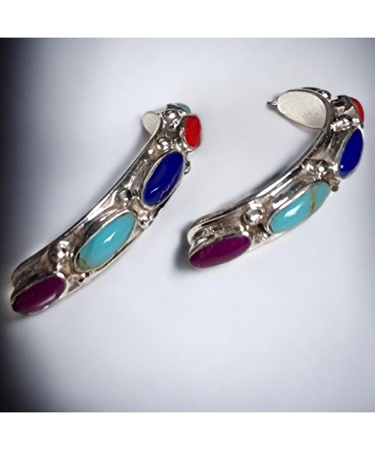 Boucles Corail rouge Lapis-lazuli Charoïte & Turquoise Argent 925