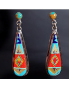Boucles Turquoise Corail rouge Lapis-lazuli Nacre Opale Argent 925