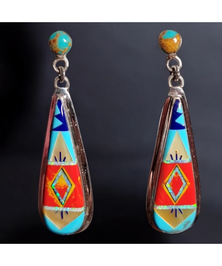 Boucles Turquoise Corail rouge Lapis-lazuli Nacre Opale Argent 925