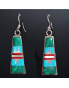 Boucles Malachite Corail Turquoise Nacre Argent 925