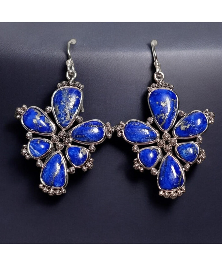 Boucles Lapis-lazuli Fleur Argent 925