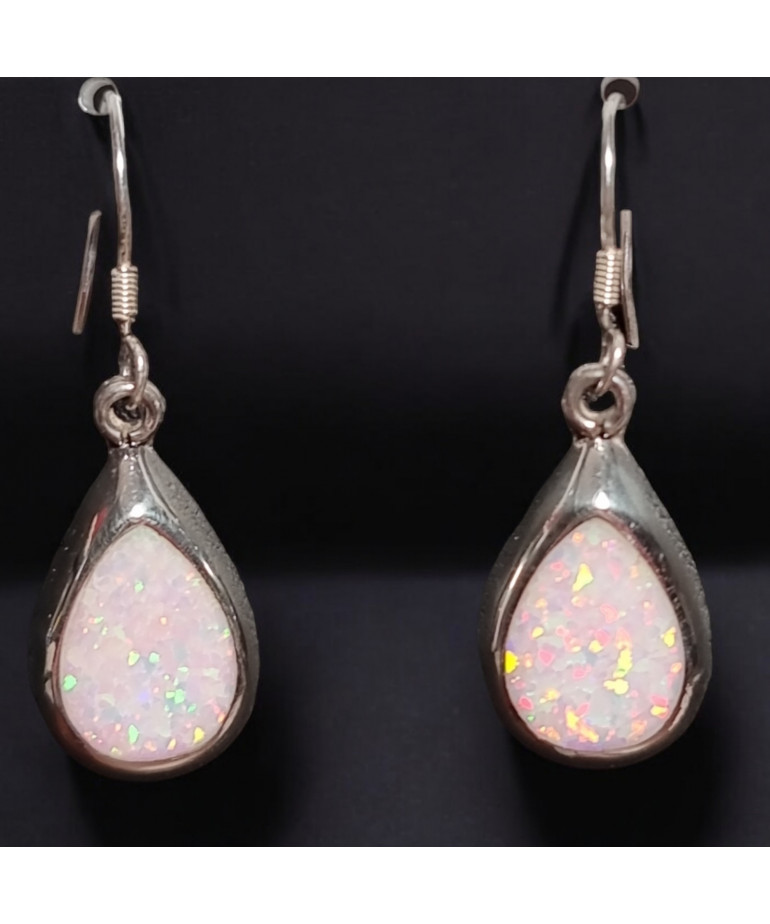 Boucles Opale Blanche A+ Gouttes Argent 925