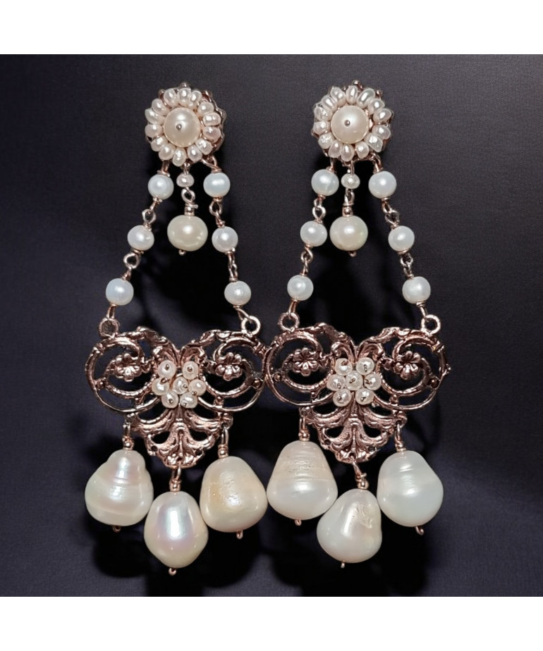 Boucles Perles d'eau douce et Marcassite Argent 925 Plaqué or