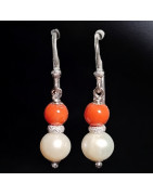 Boucles Perles de culture et Corail Argent 925