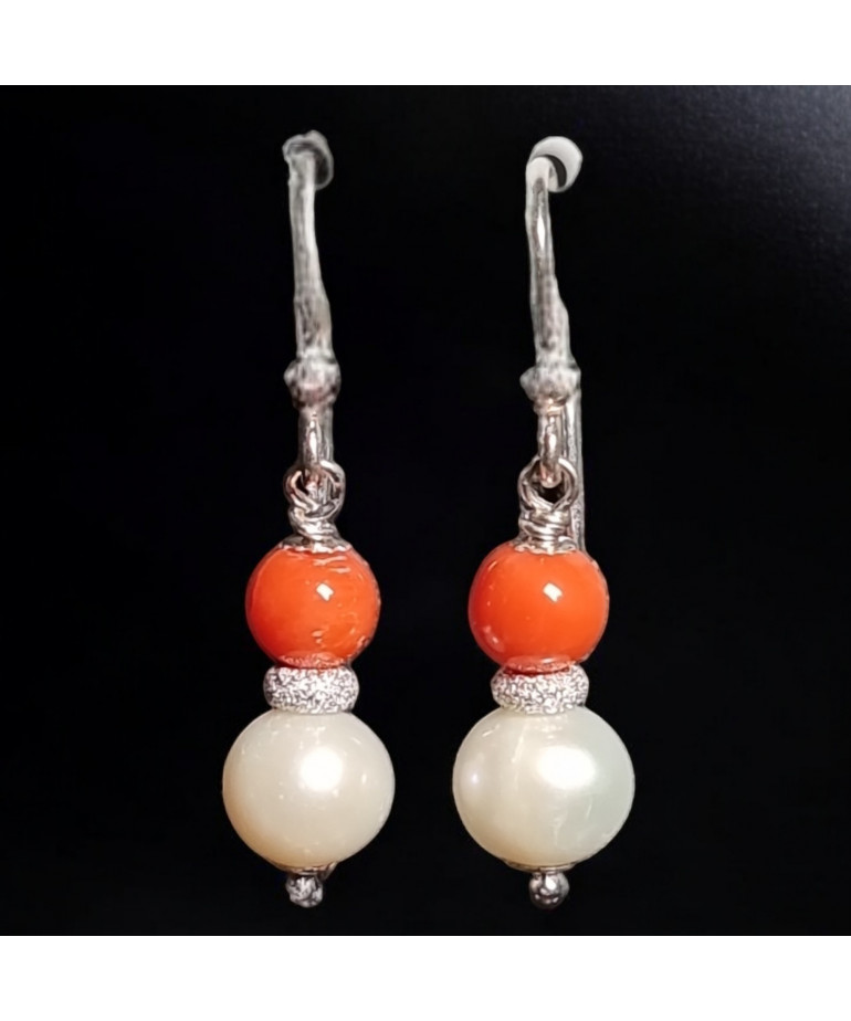 Boucles Perles de culture et Corail Argent 925