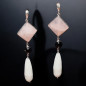 Boucles Quartz rose Onyx noire facettée et Onyx blanche  Argent 925