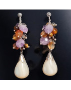 Boucles Nacre Améthyste Citrine et Œil de tigre Argent 925