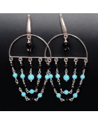 Boucles Turquoise et Onyx facetté Argent 925
