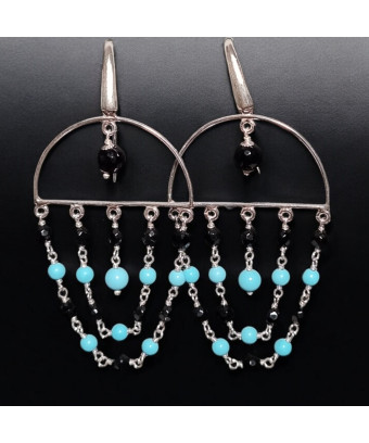 Boucles Turquoise et Onyx facetté Argent 925