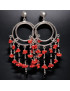 Boucles Corail et Onyx facettée Argent 925