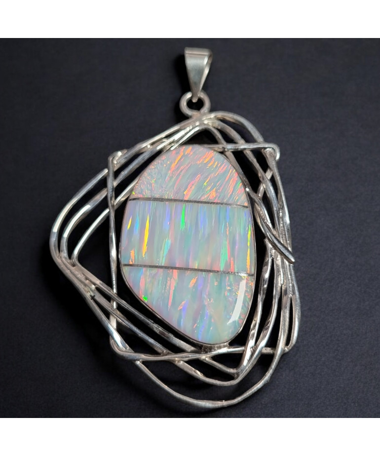 Pendentif Opale blanche Harlequin A+ Argent 925