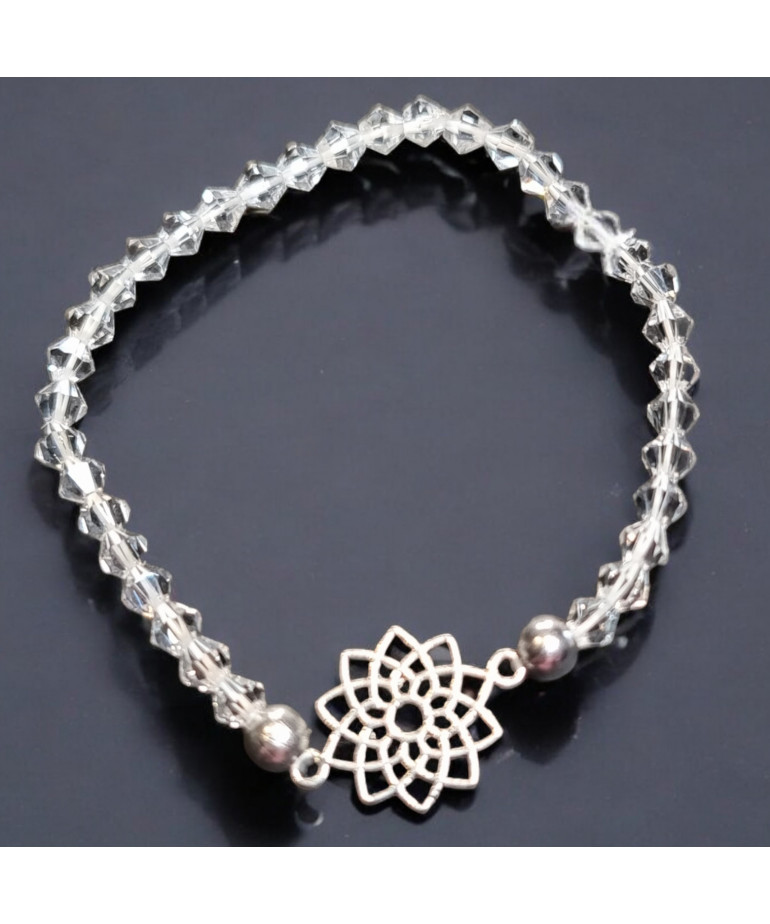 Bracelet Cristal Swarovski blanc Fleur de vie acier