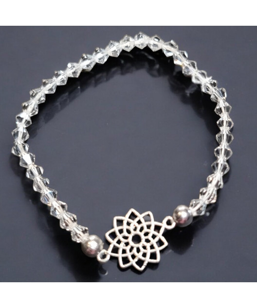 Bracelet Cristal Swarovski blanc Fleur de vie acier