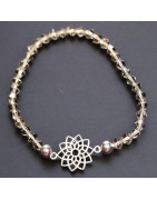 Bracelet Cristal Swarovski fumé Fleur de vie acier