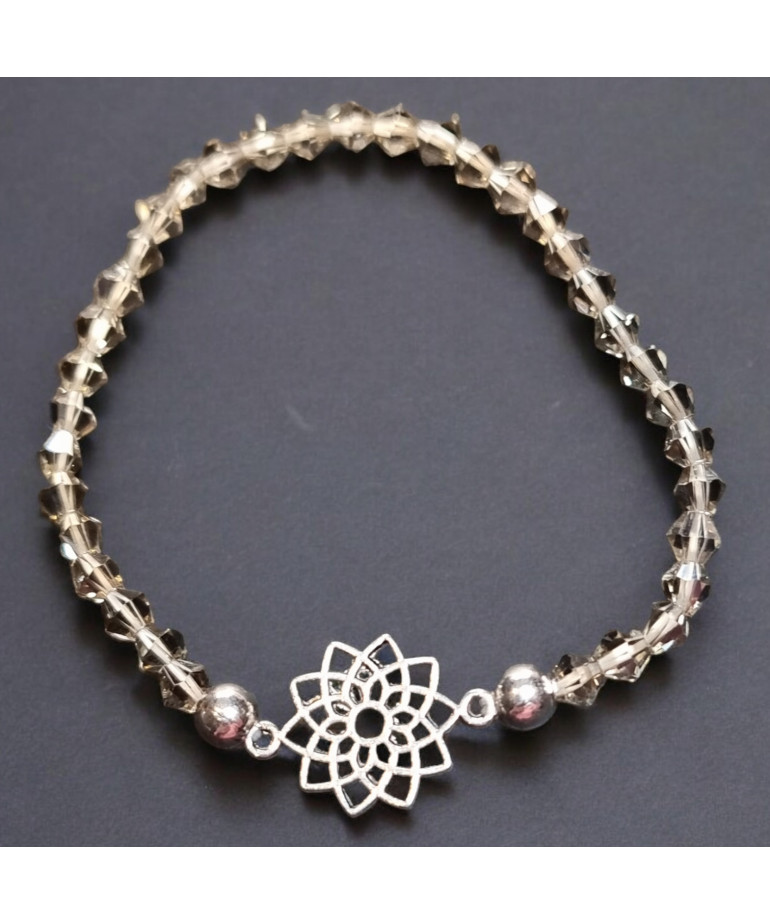 Bracelet Cristal Swarovski fumé Fleur de vie acier