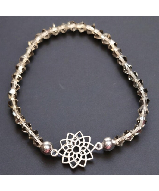Bracelet Cristal Swarovski fumé Fleur de vie acier
