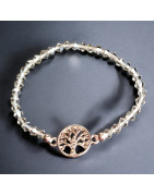 Bracelet Cristal Swarovski fumé Arbre de vie acier plaqué or