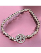 Bracelet Cristal Swarovski rose Arbre de vie acier plaqué or rose