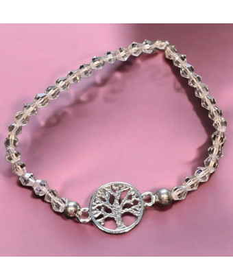 Bracelet Cristal Swarovski rose Arbre de vie acier plaqué or rose