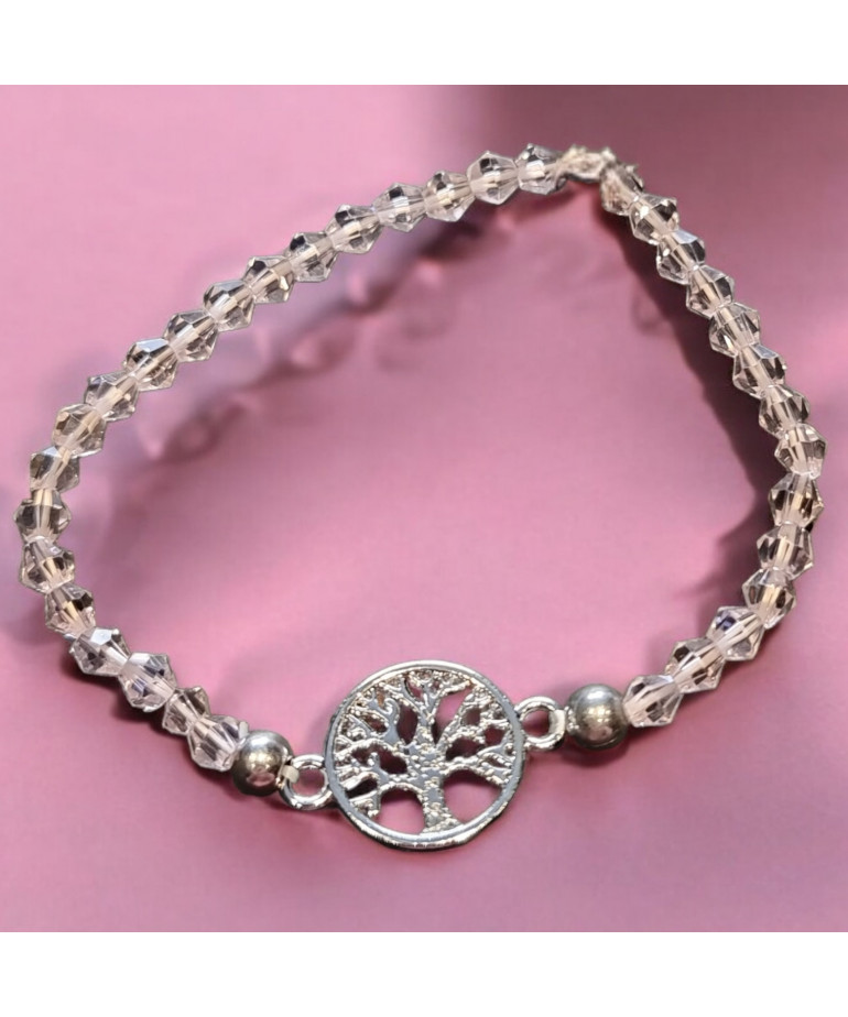 Bracelet Cristal Swarovski rose Arbre de vie acier plaqué or rose