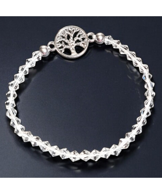 Bracelet Cristal Swarovski blanc Arbre de vie acier
