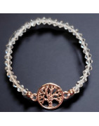 Bracelet Cristal Swarovski blanc Arbre de vie acier Plaqué or