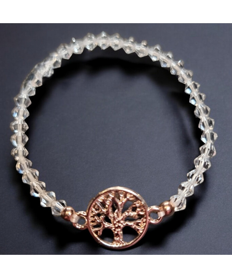 Bracelet Cristal Swarovski blanc Arbre de vie acier Plaqué or