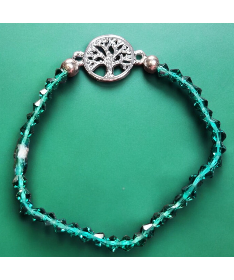 Bracelet Cristal Swarovski vert Arbre de vie acier