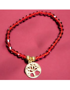 Bracelet Cristal Swarovski rouge Arbre de vie acier Plaqué or