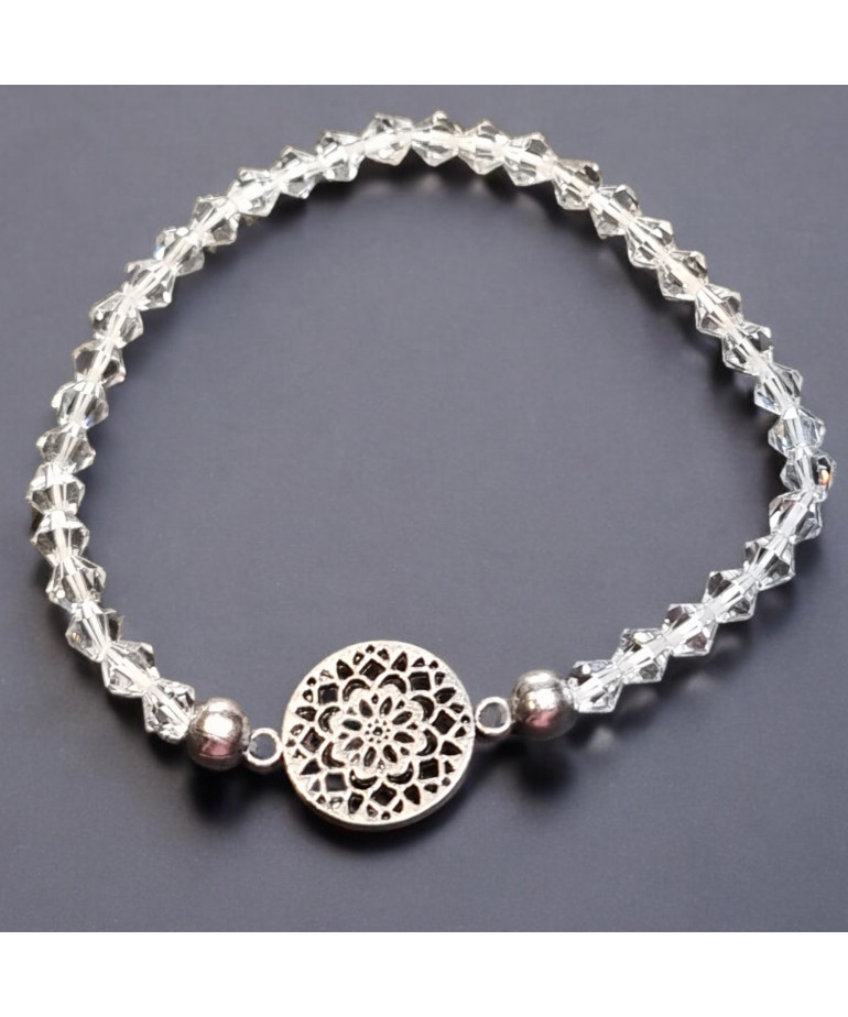 Bracelet Cristal Swarovski blanc Mandala acier