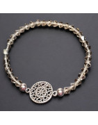 Bracelet Cristal Swarovski fumé Mandala acier