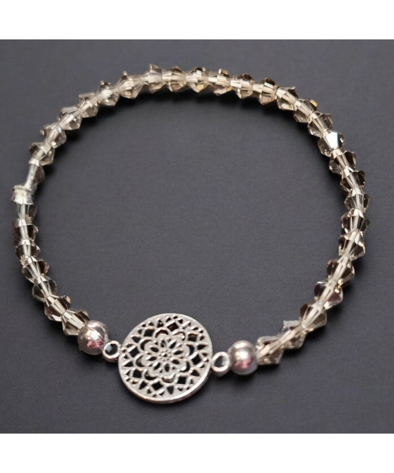 Bracelet Cristal Swarovski fumé Mandala acier