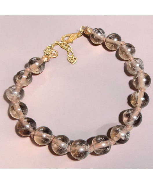 Bracelet Quartz Fumé Pierre Rondes 8mm avec Fermoir