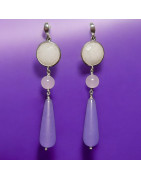Boucles Améthyste Pierre de lune et Quartz rose Gouttes Argent 925